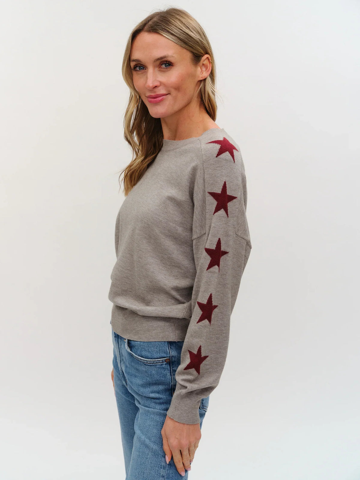 Maddy Star Sleeve Sweater in Burgundy