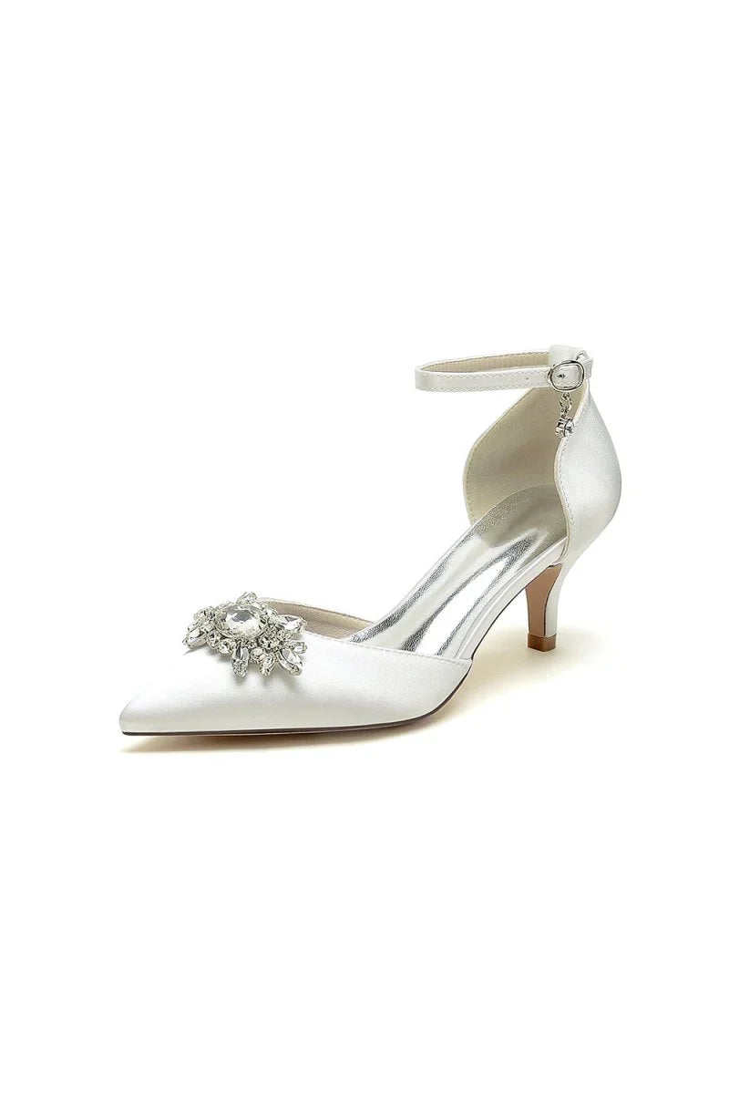 Pointed Toe Rhinestone Kitten Heels