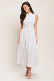 PEARL BUTTON DOWN WHITE MIDI DRESS