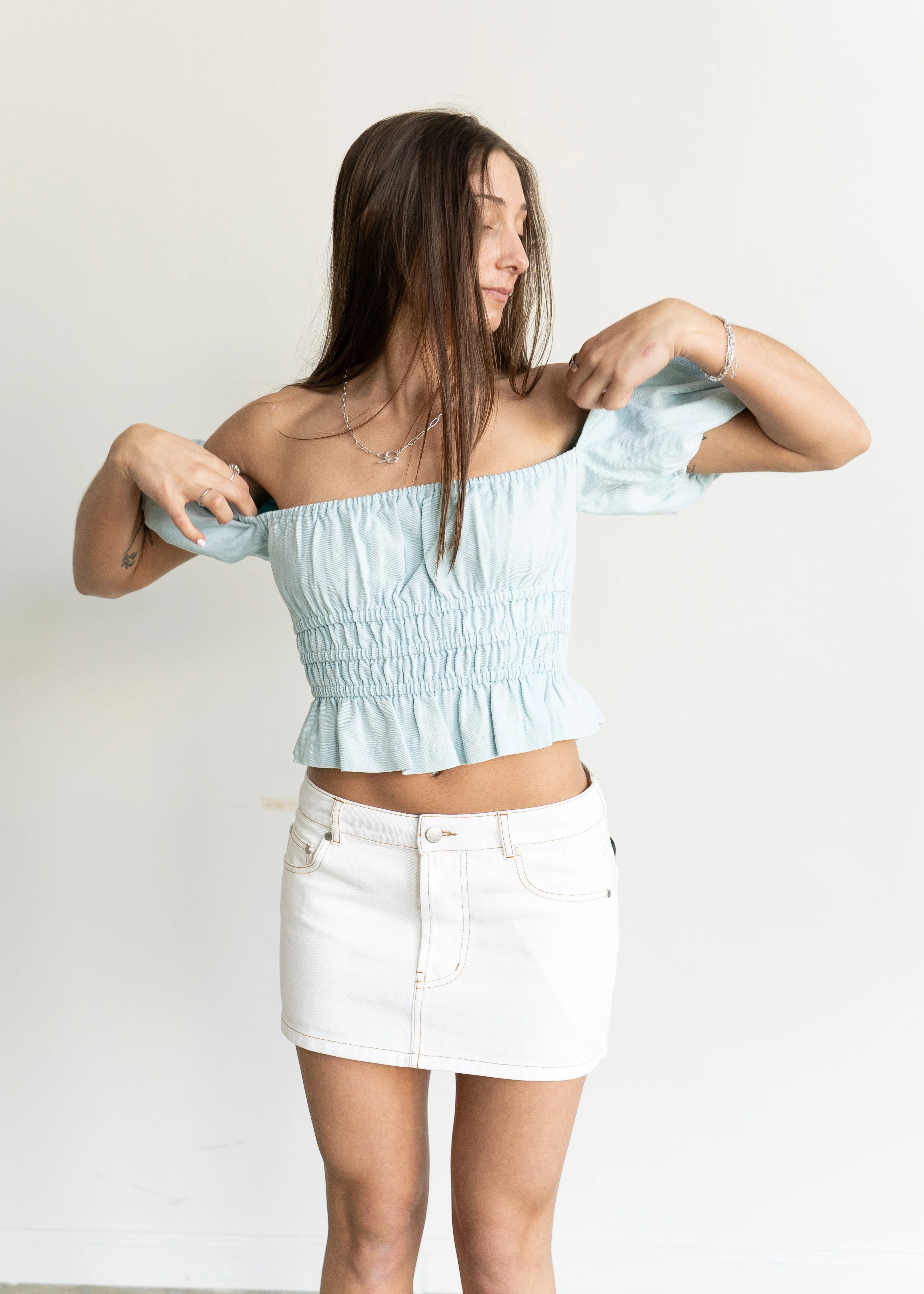 Gina Denim Mini Skirt White