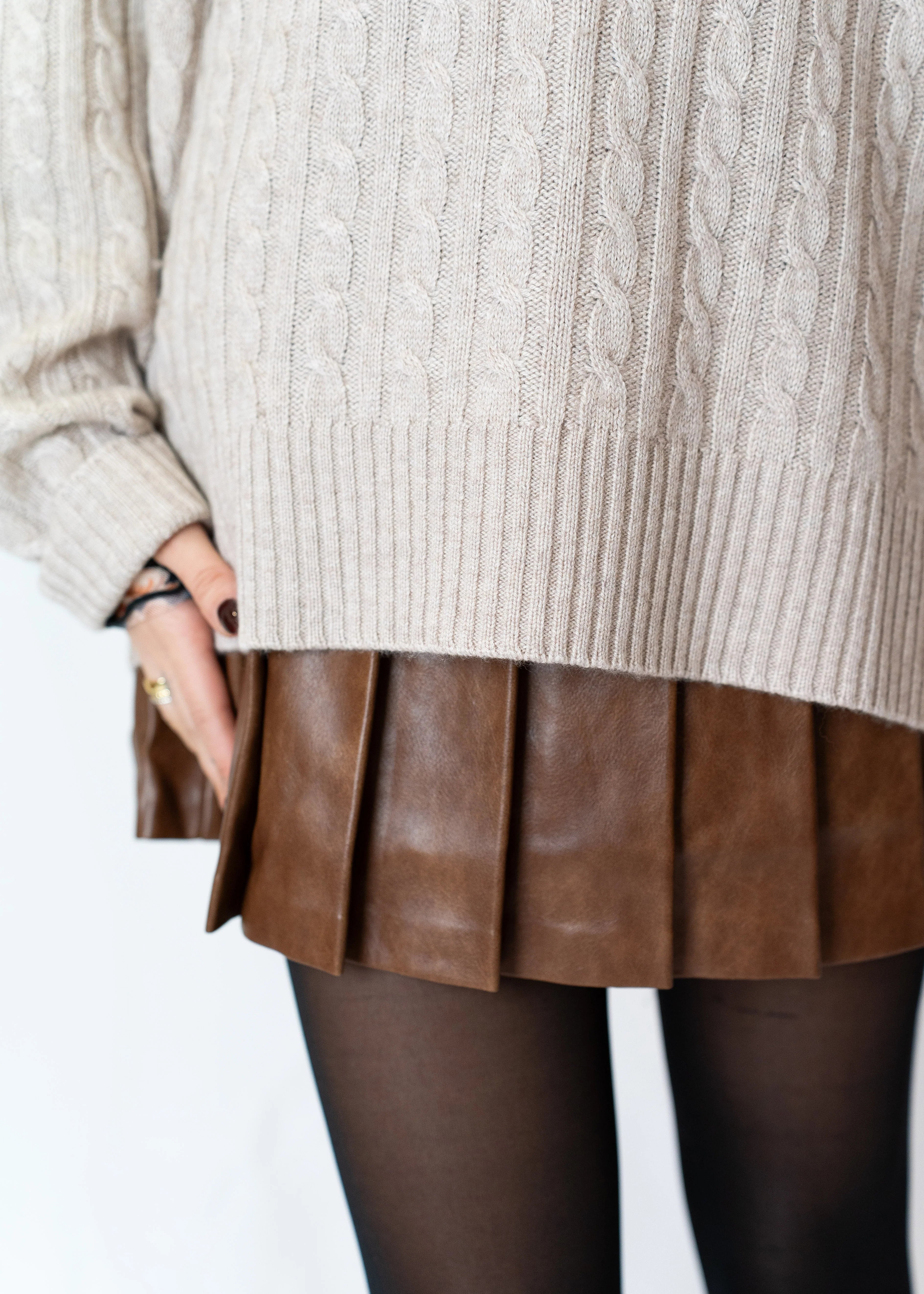 Mona Pleated Leather Skirt