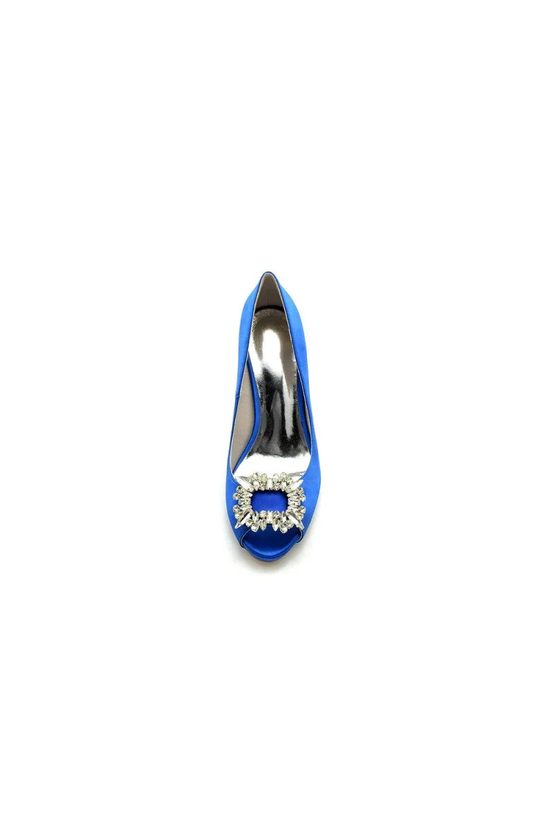 Peep Toe Slip on Stiletto Heels With Rhinestone