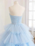 A line Strapless Tiered Tulle Prom Dress