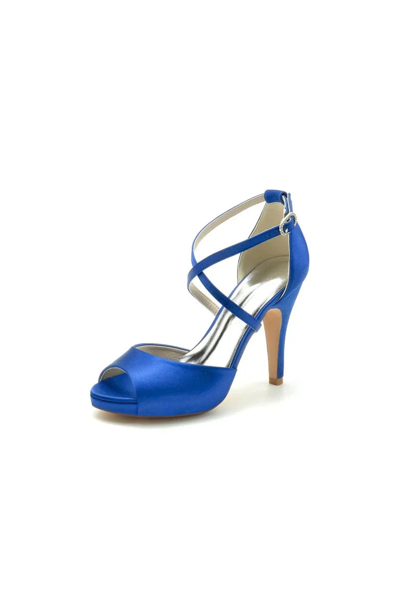 Navy Blue High Heels with Crossed Straps
