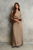 Polliana Textured Stripe Skirt in Mocha