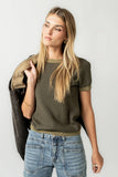 Maddie Ringer Sweater Top in Olive
