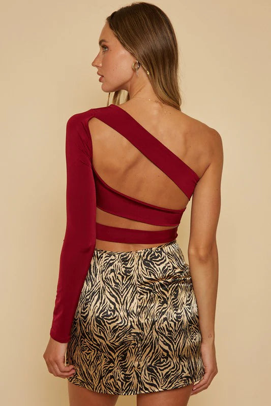 Brooke Cutout One Shoulder Top in Burgundy