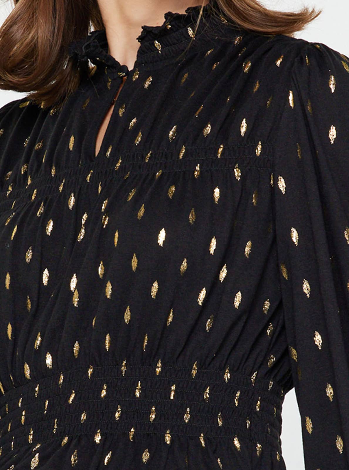 Maddy Metallic Foil Dot Peplum Top