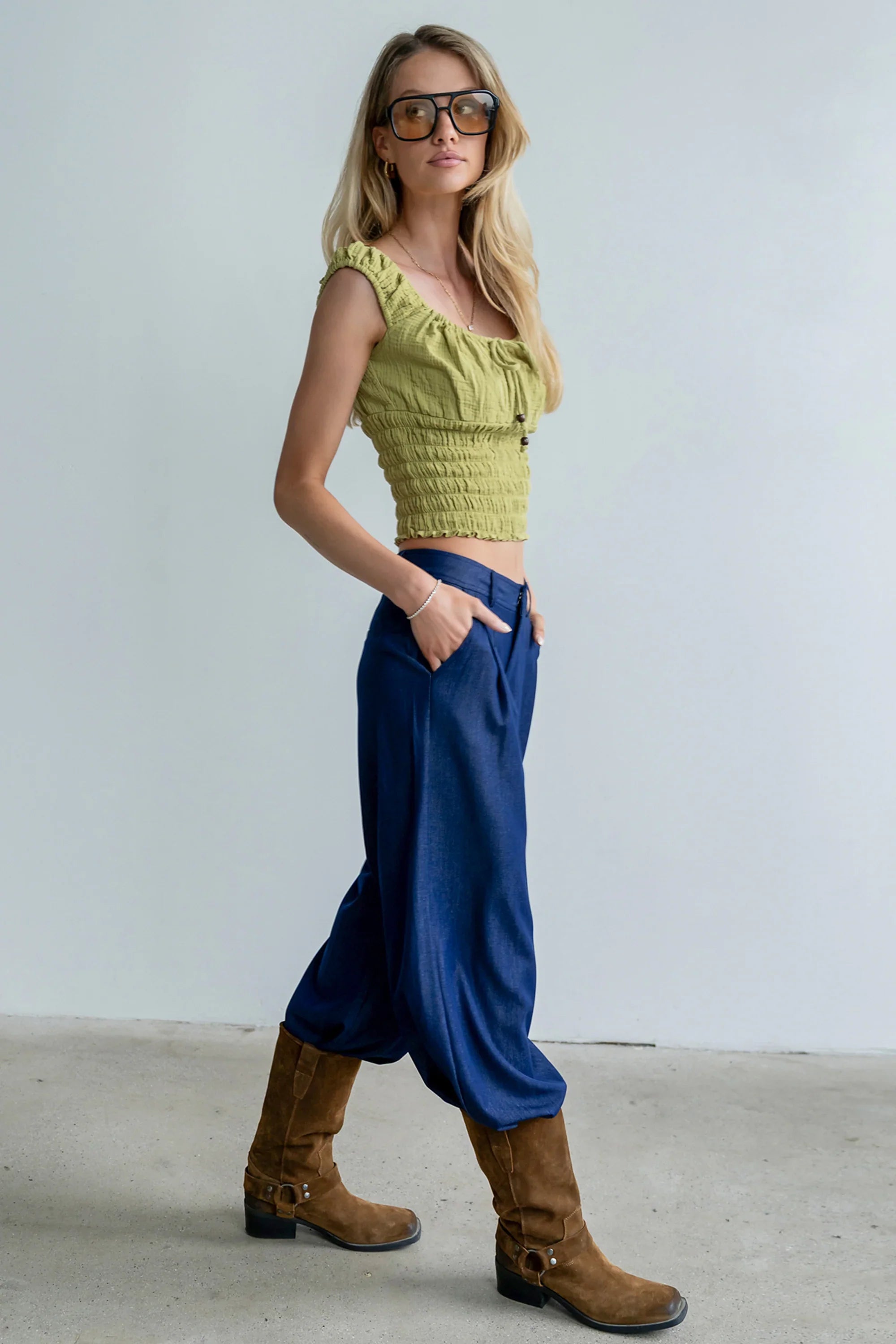 Morgan Smocked Top in Green