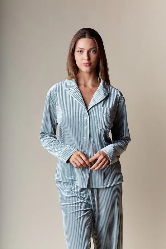 Corin Stripe Velvet Pajama Set