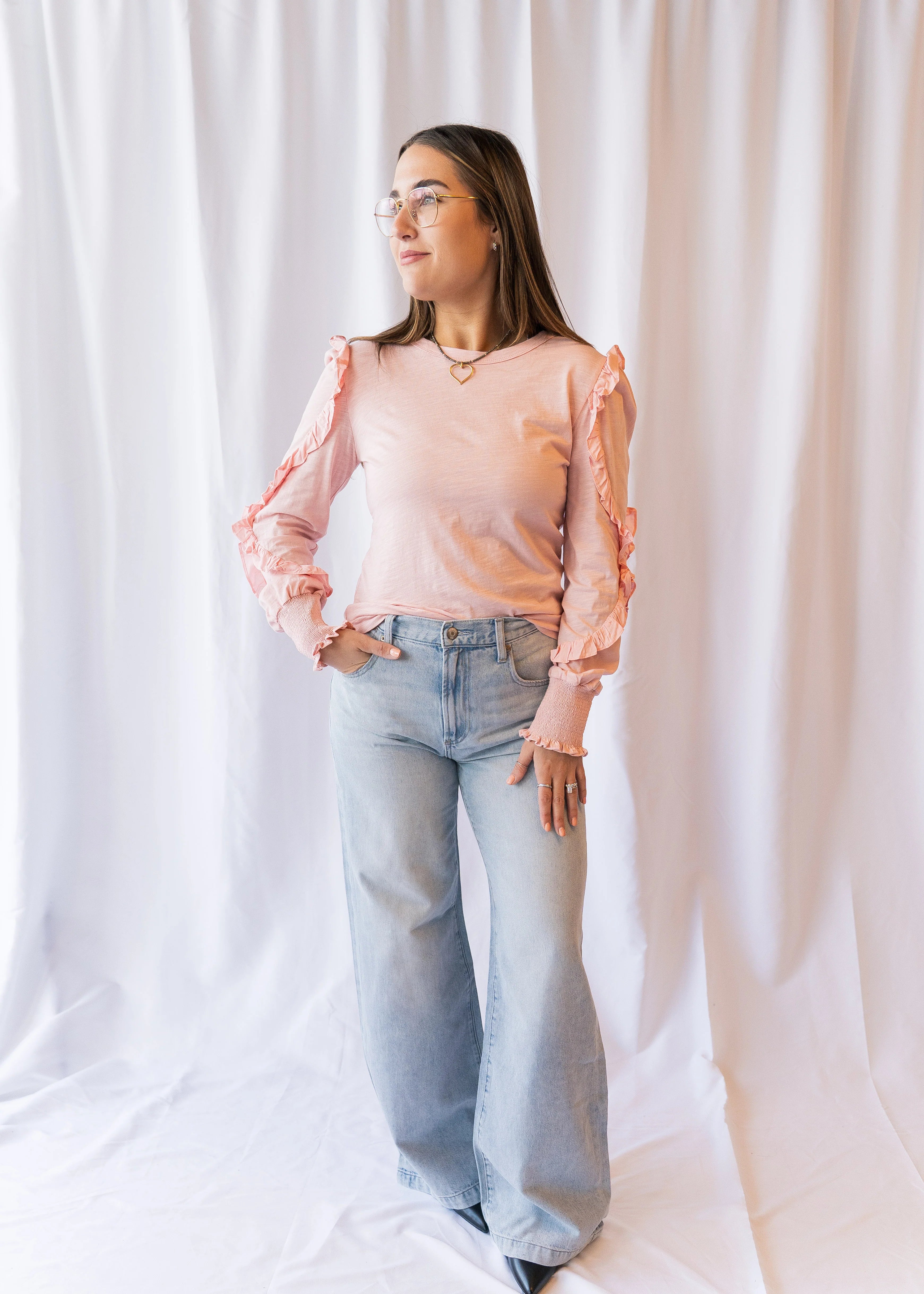 Millie Ruffle Top Rose Quartz
