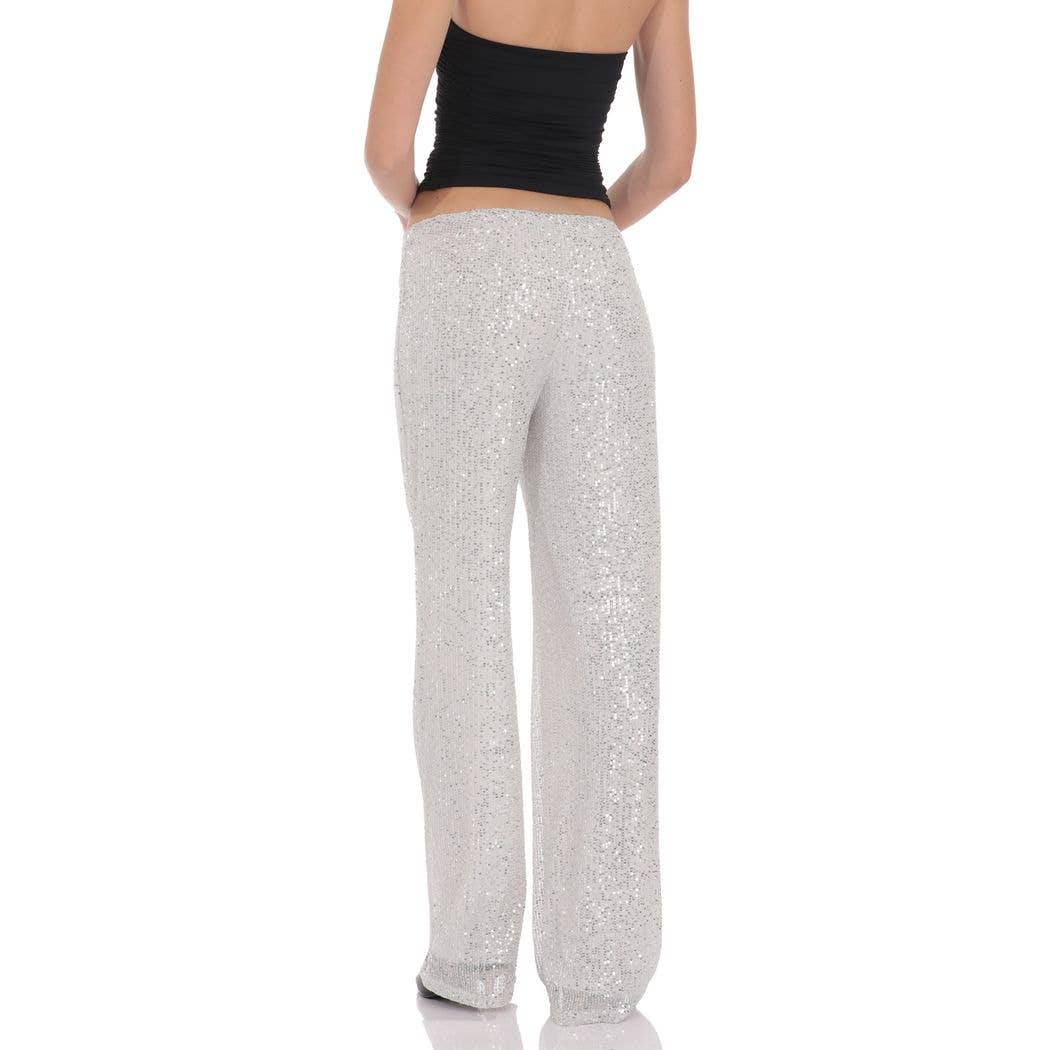 Lucy in the Sky Straight Sequin Pants in Silver