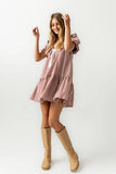 Tony Gingham Baby Doll Dress in Burgundy