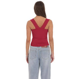 Lucy in the Sky Ribbed Square Neck Top in Red