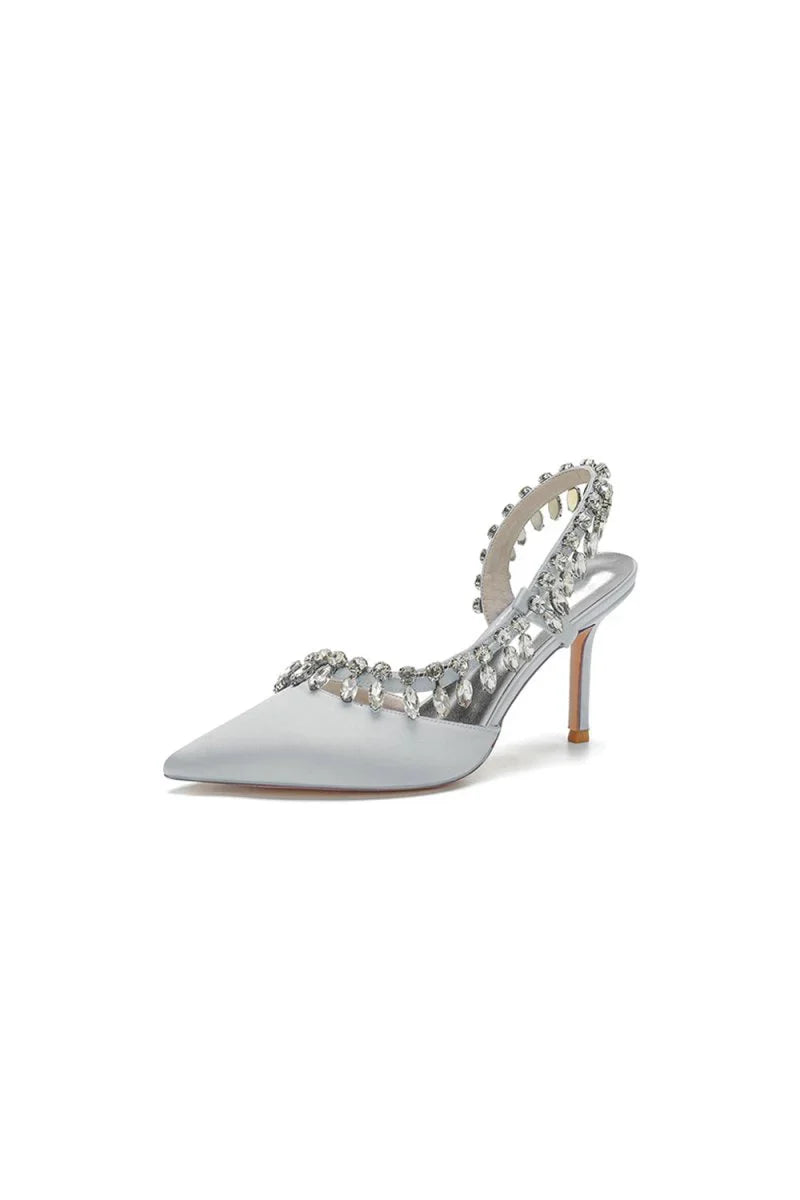 Pointed Toe Heels With Crystal Slingback Strap