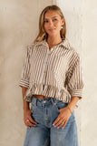 Avery Striped Blouse in Tan FINAL SALE