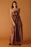 FIND THE ANSWER BROWN SATIN ONE SHOULDER MAXI DRESS