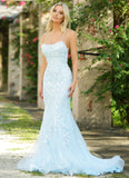 The Dutchess Gown Light Blue Floral Lace Dress With Straight Neckline FINAL SALE