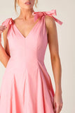 SWEET NOTHINGS SHOULDER BOW MIDI DRESS PEACH