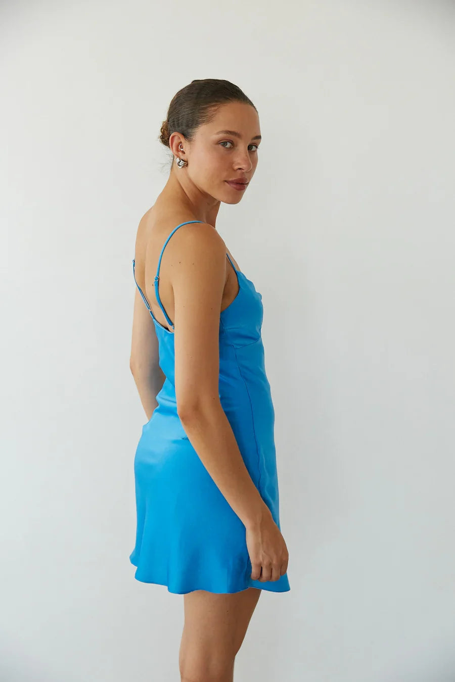 Raya Twist Front Satin Mini Dress