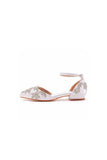 White Satin Rhinestone Flowers Pointed Toe Ankle Strap Chunky Heels