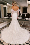 White Floral Lace Sweetheart Mermaid Wedding Dress with Detachable Sleeves