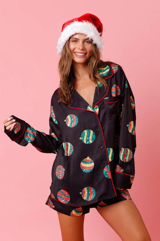Christmas Ornament Satin PJ Set