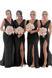 Ivory Sheath Chiffon Ruched Long Bridesmaid Dress with Slit