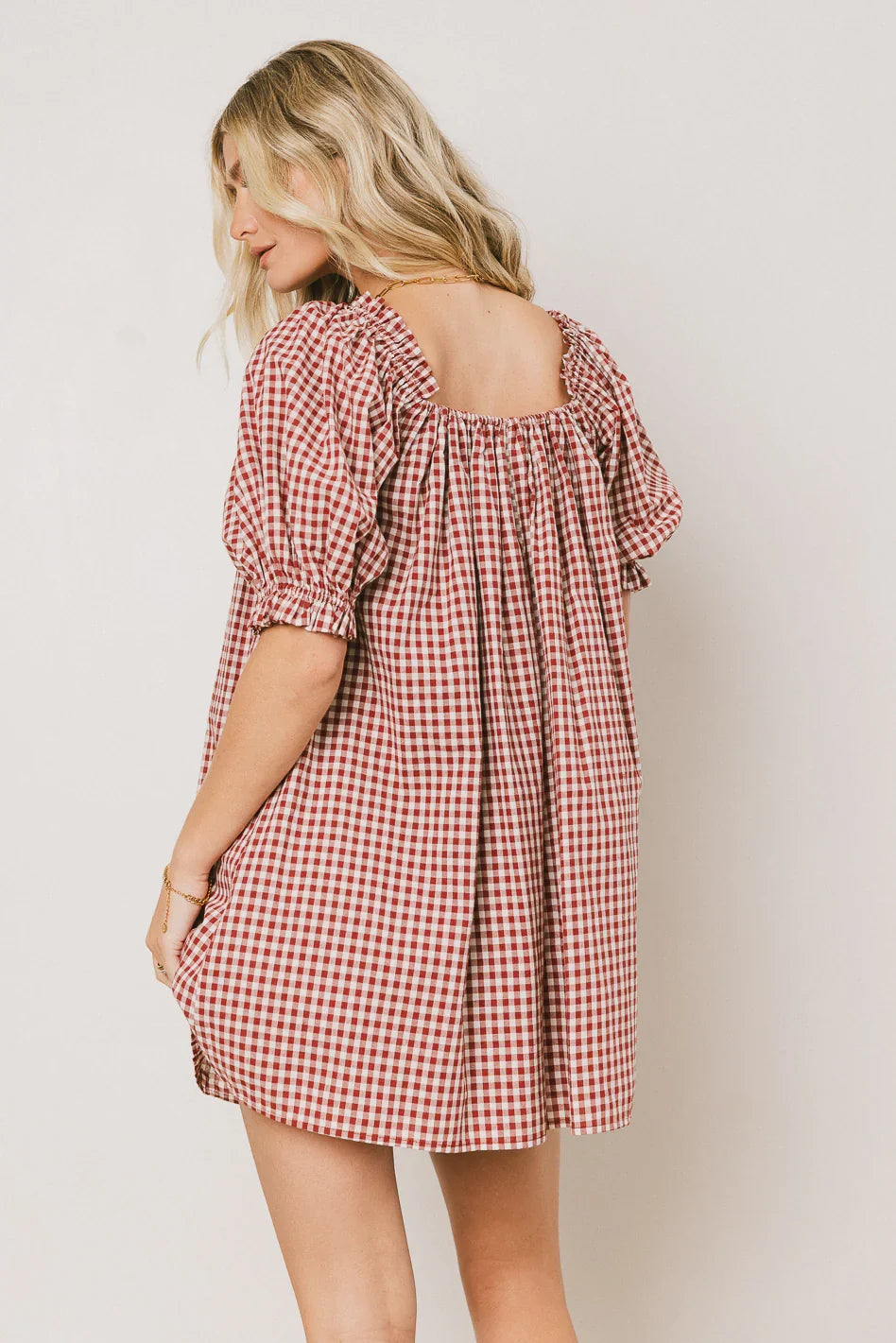 Cody Gingham Mini Dress in Burgundy