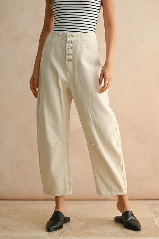 Flower Button Fly Pants