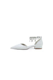 White Pearl Beaded Ankle Strap Pointed Toe Low Heels