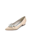 Satin Pointed Toe Rhinestone Kitten Heels