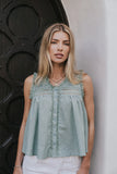 Megan Button Up Tank in Teal
