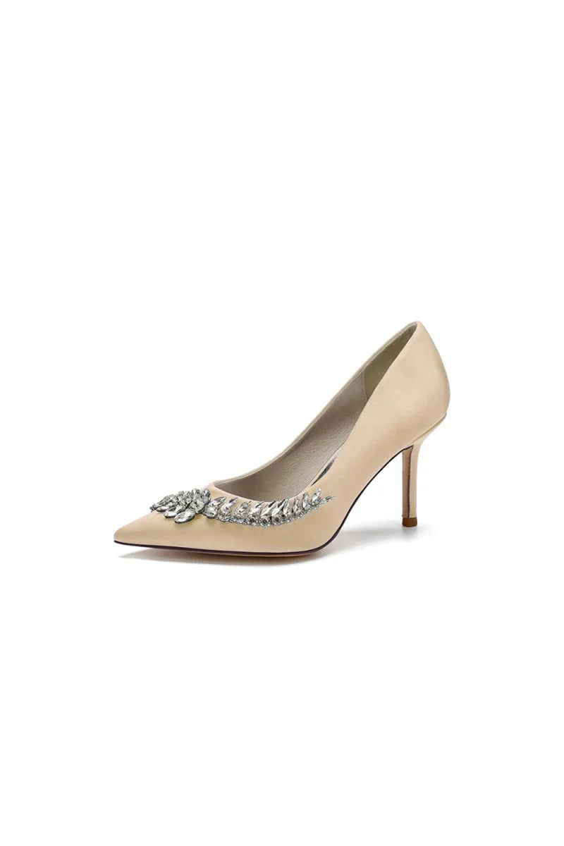 Crystal Side Pointed Toe Satin Pump
