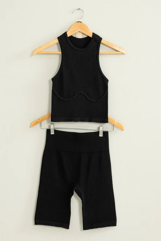 Rosie Ribbed Biker Short in Black