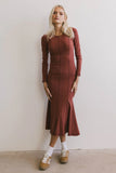 Fiona Ribbed Godet Dress in Rust FINAL SALE