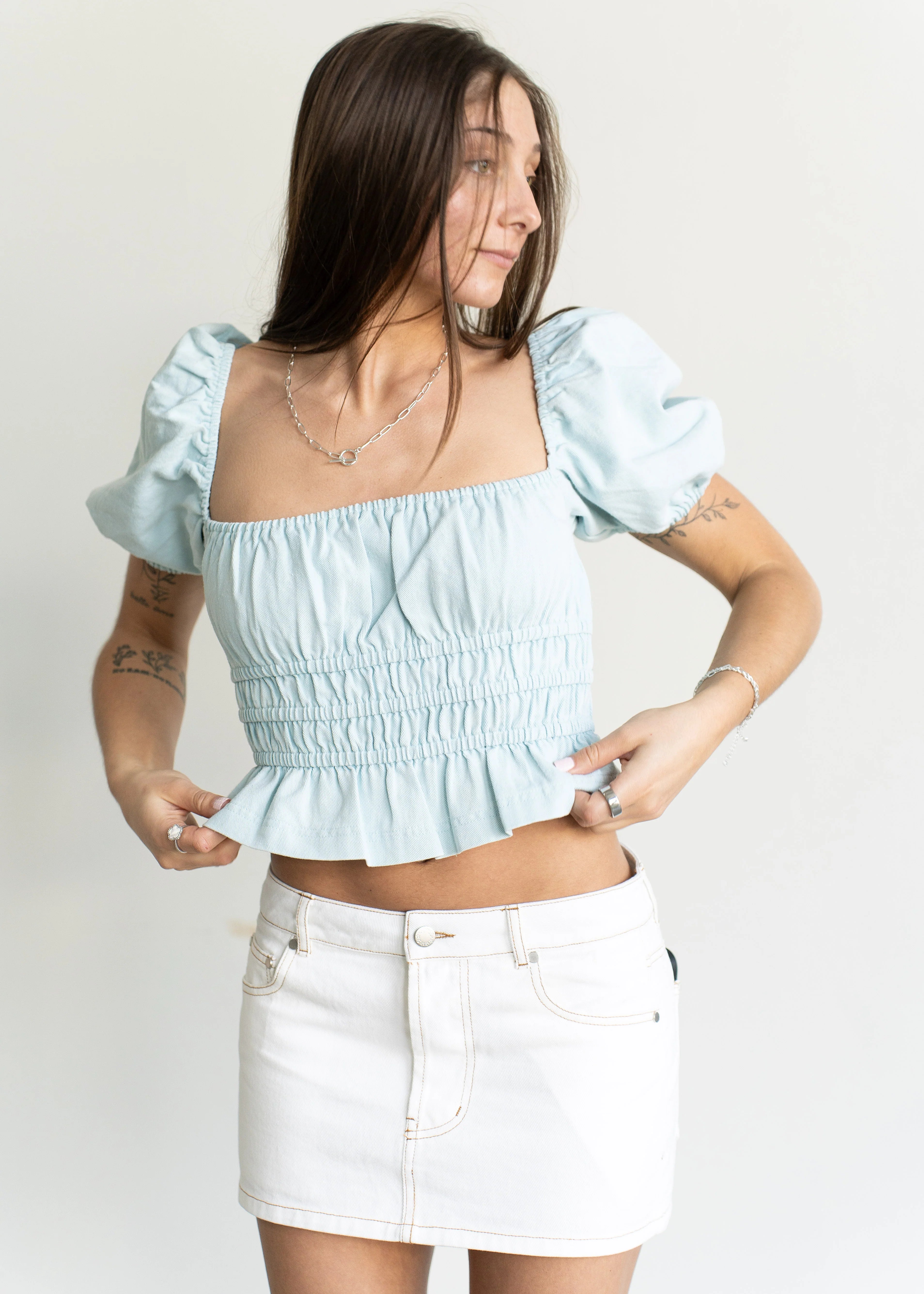 Gina Denim Mini Skirt White
