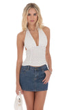 Lucy in the Sky Polka Dot Ruched Halter Top in White
