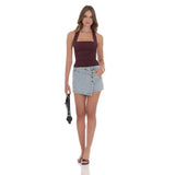 Lucy in the Sky Halter Ruched Top in Burgundy