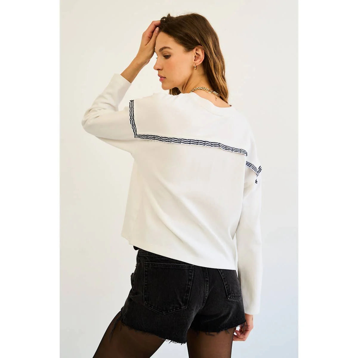 Jenna Pleated Ruffle Long Sleeve Top