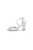 White Satin Pump with Crystal Embellished Cross Strap