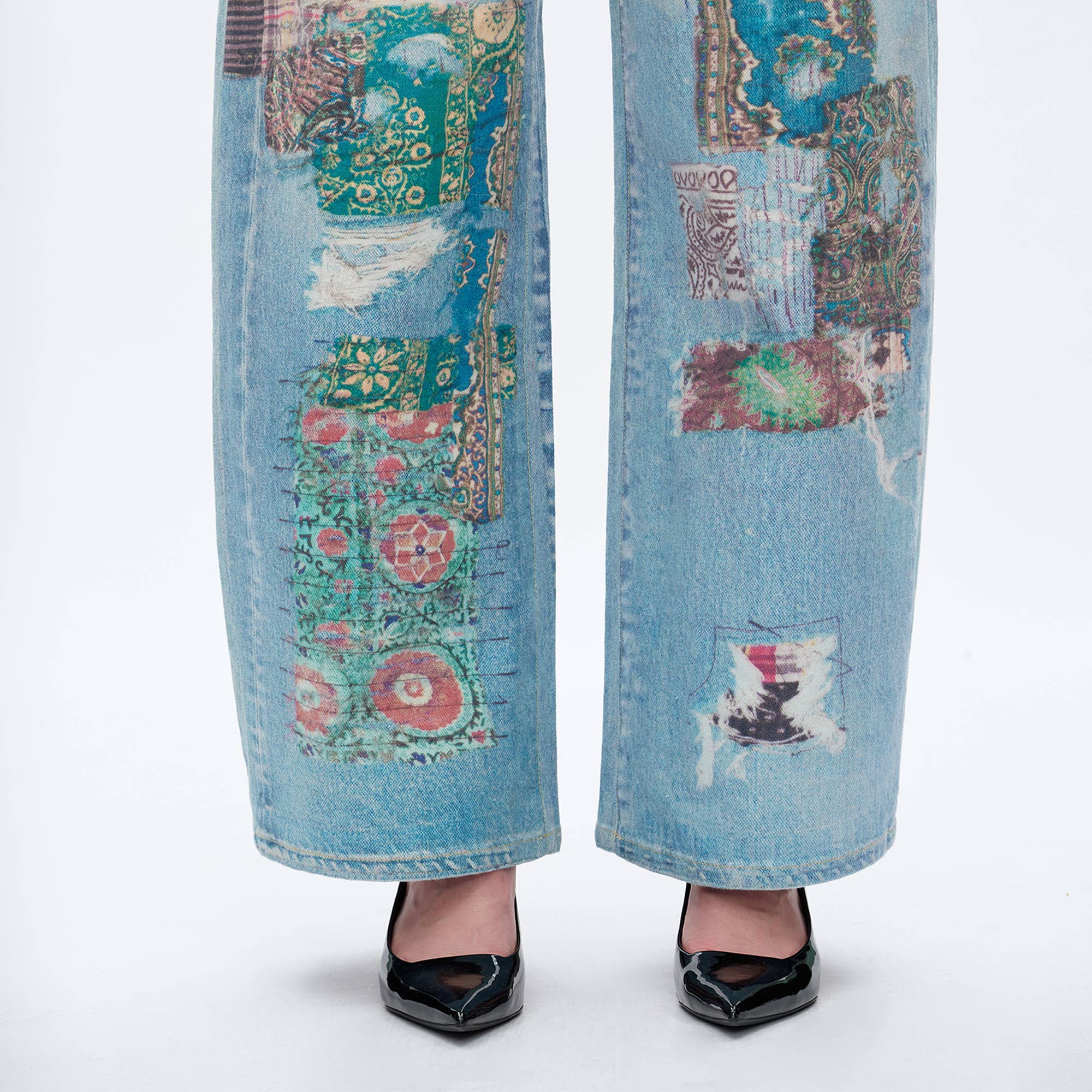 Patchwork Barrel Leg Jean