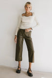 Sadie Wide Leg Pants in Olive Leather FINAL SALE