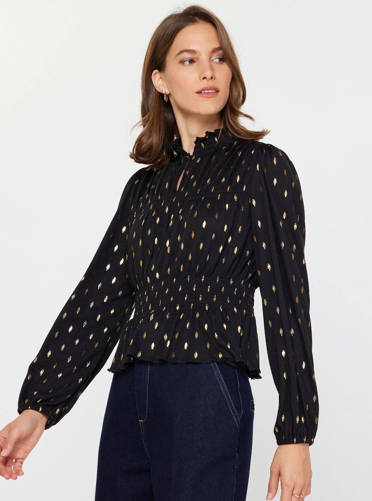 Maddy Metallic Foil Dot Peplum Top