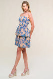 SUMMER MOMENTS STRAPLESS FLORAL DENIM MINI DRESS