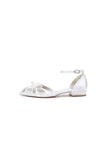White Pointed Toe Ankle Strap Low Heels with Rhinestone