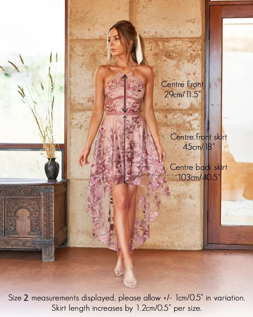 Jennifer Dress Embroidered Floral High Low Hemline