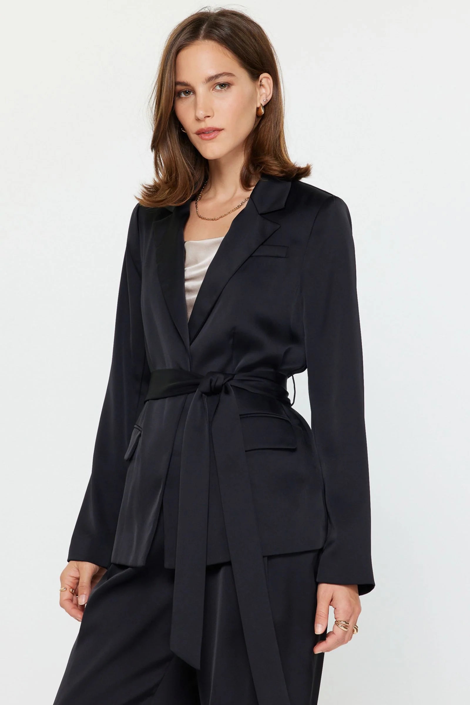 Nora Tie Satin Blazer