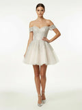 Lace White Appliques A Line Short Wedding Dress
