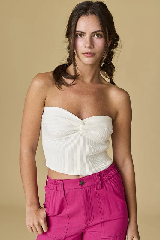 Stella Twist Front Rib Knit Bandeau Top